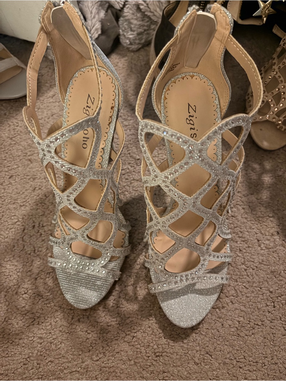 Zigi Soho Silver Rhinestone Caged High Heel Sandals